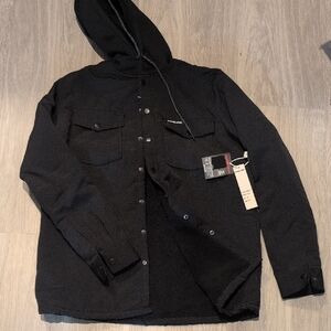 Men's Black Hooded Shirt Jacket